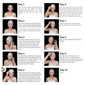 MEICOLY bald cap application on model demonstrating secure adhesive edge