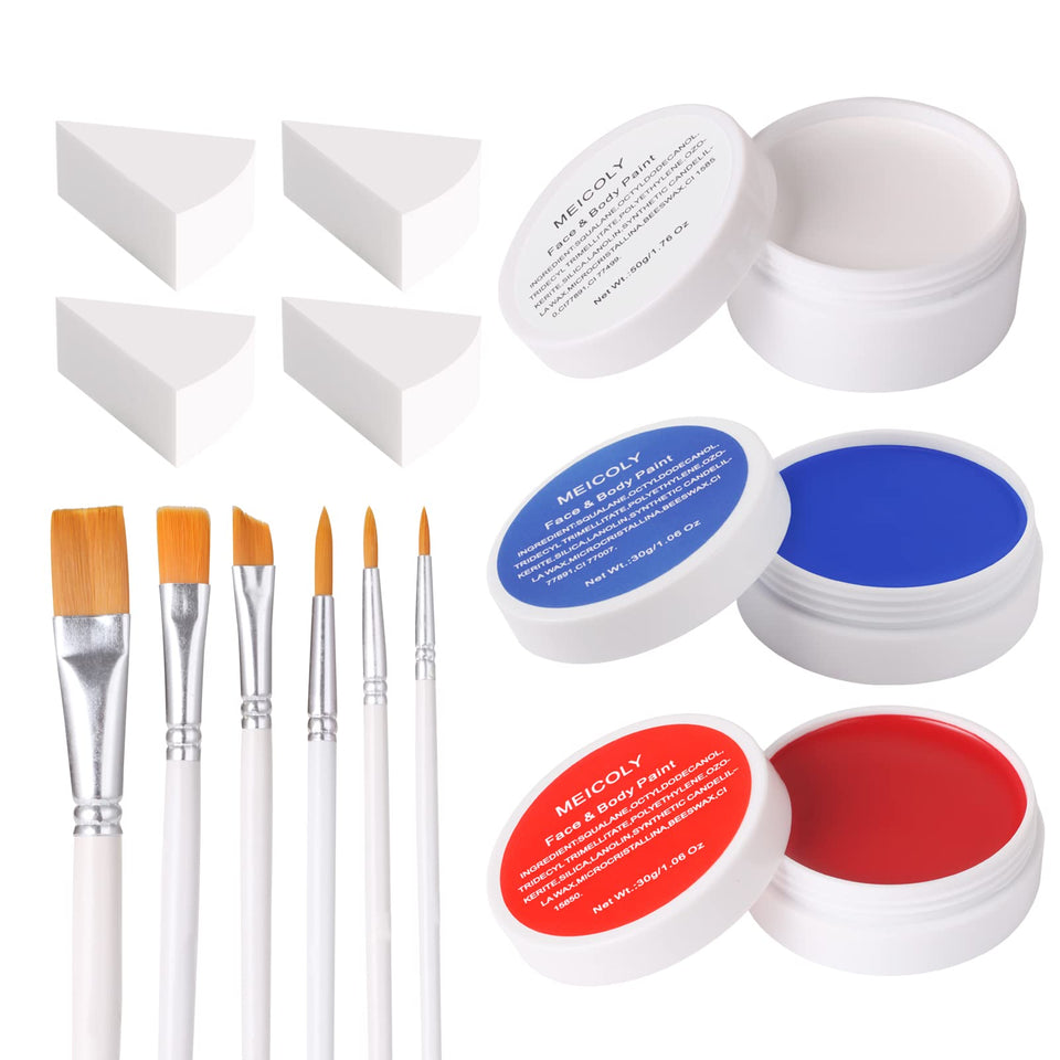 MEICOLY package front view showing complete patriotic paint kit, ideal for events