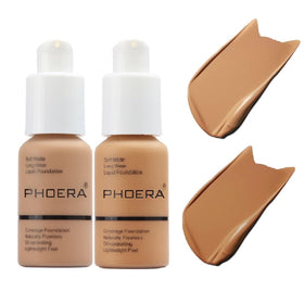 Meifen PHOERA front packaging showing two foundation bottles and product clarity benefit