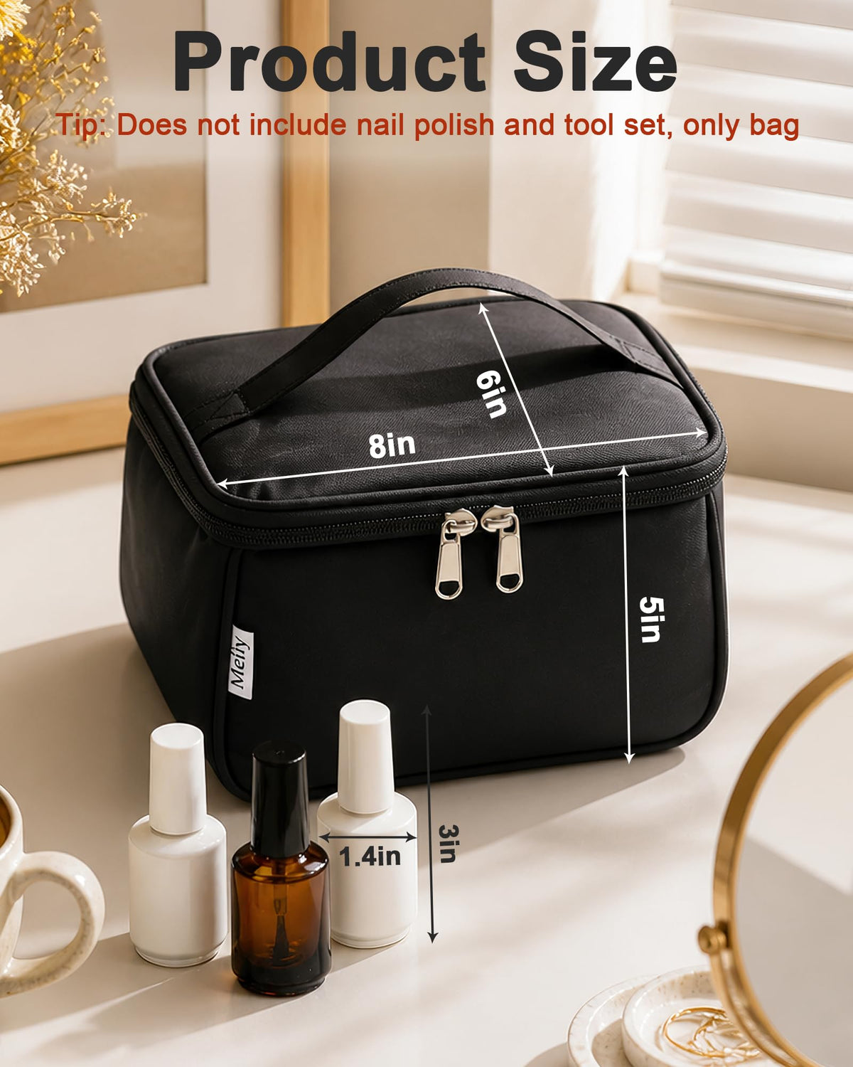Meiiy open bag holding 20 nail polish bottles upright for organized salon transport