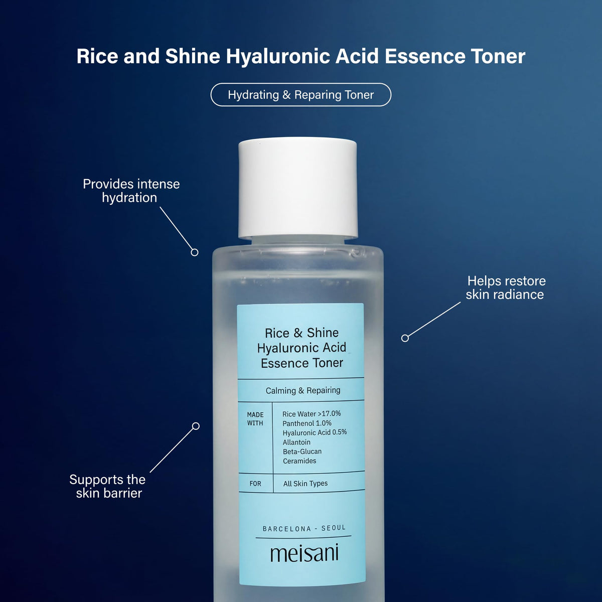 Meisani pump and label closeup highlighting ingredients and easy dispensing