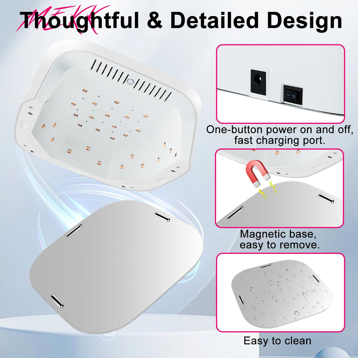 MEKK foot inside lamp for pedicure use showing spacious interior and faster curing