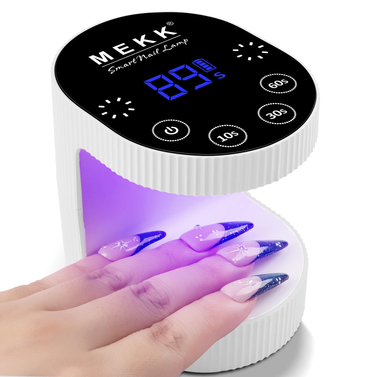 MEKK front view of mini UV lamp showing compact design and fast cure benefit