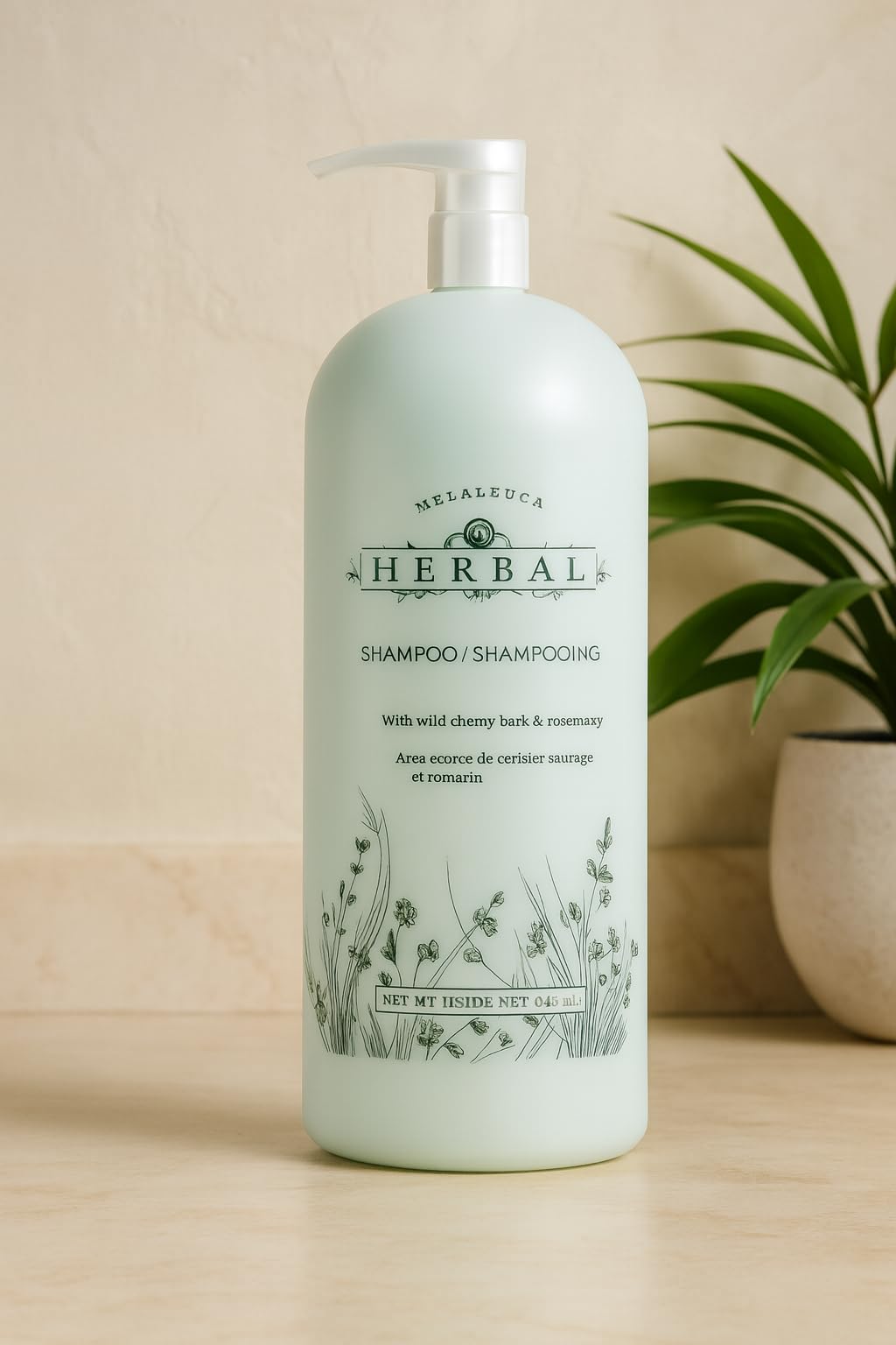 Melaleuca Herbal Shampoo front bottle view showing label and family-size benefit