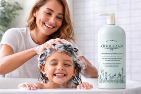 Melaleuca Herbal Shampoo pump dispensing product into hand for easy use