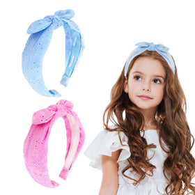 Melbelia front view of blue and pink headbands showing set and packaging benefit comfort