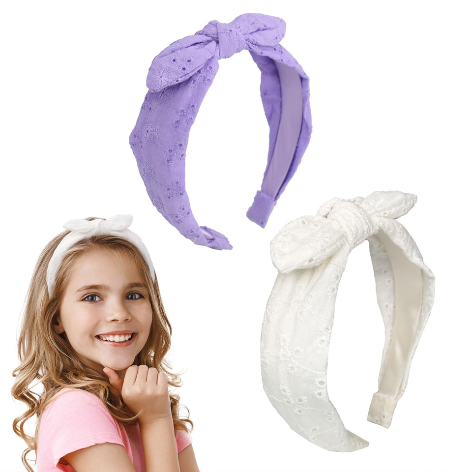 Melbelia front view of purple and white headbands showing colors and fit