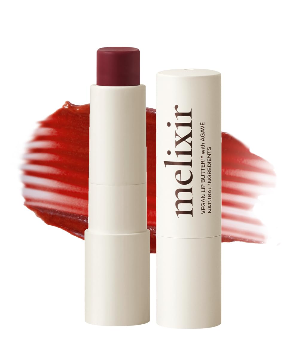 Melixir lip butter front packaging showing elegant tube and shade label, hydrating benefit