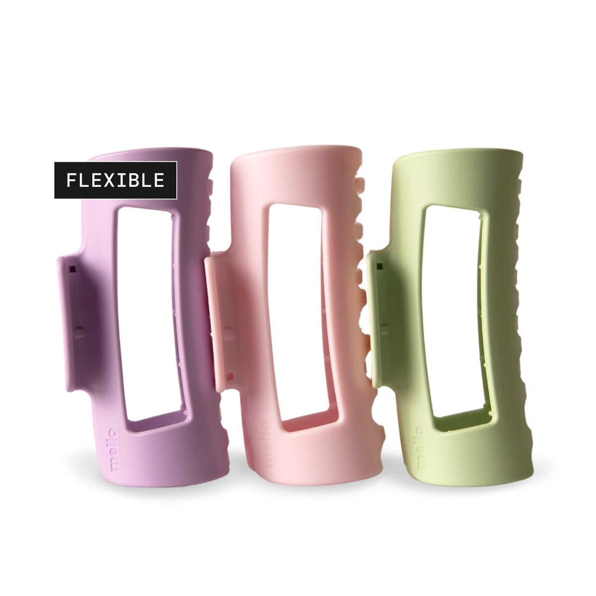 MELLO front view of three pastel medium clips showing packaging and colors for easy selection