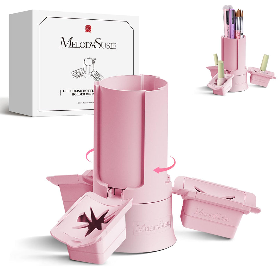 MelodySusie front view of pink GelCarousel box showing tidy storage benefit