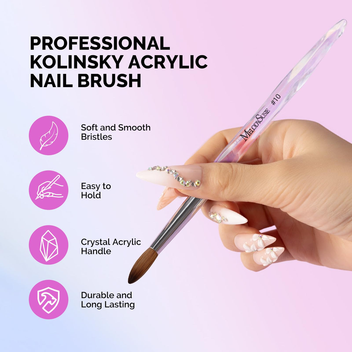 MelodySusie close-up kolinsky bristles showing smooth acrylic pickup
