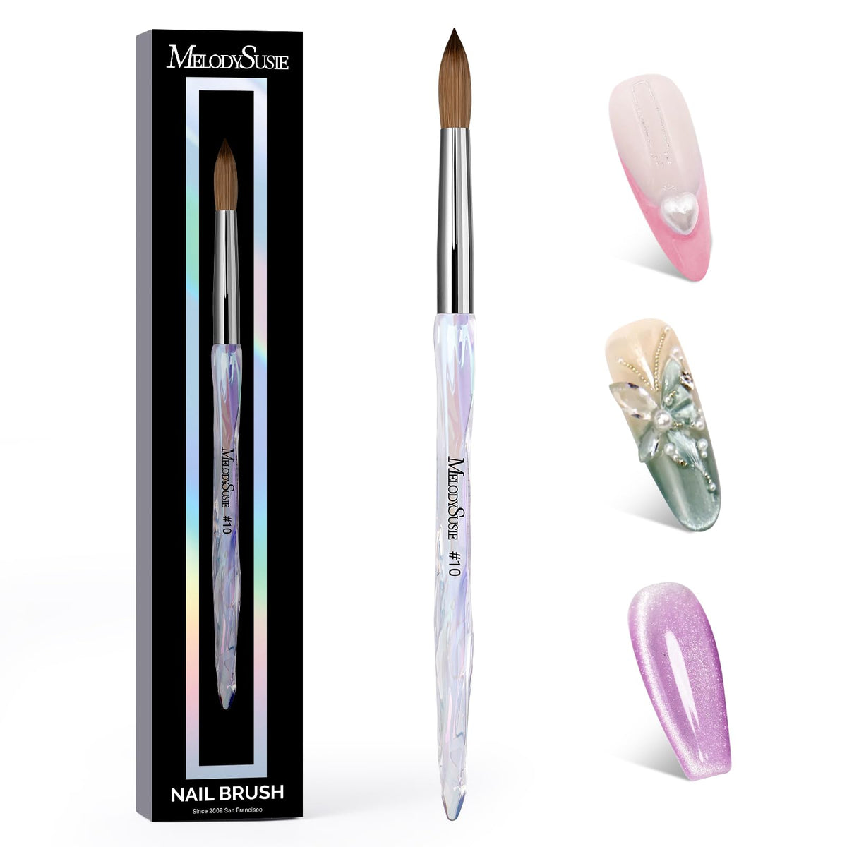 MelodySusie brush front packaging showing professional brush benefits