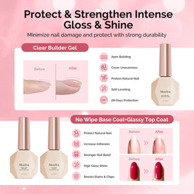 MelodySusie builder, base, and glossy top coat close-up for strong long-lasting nails