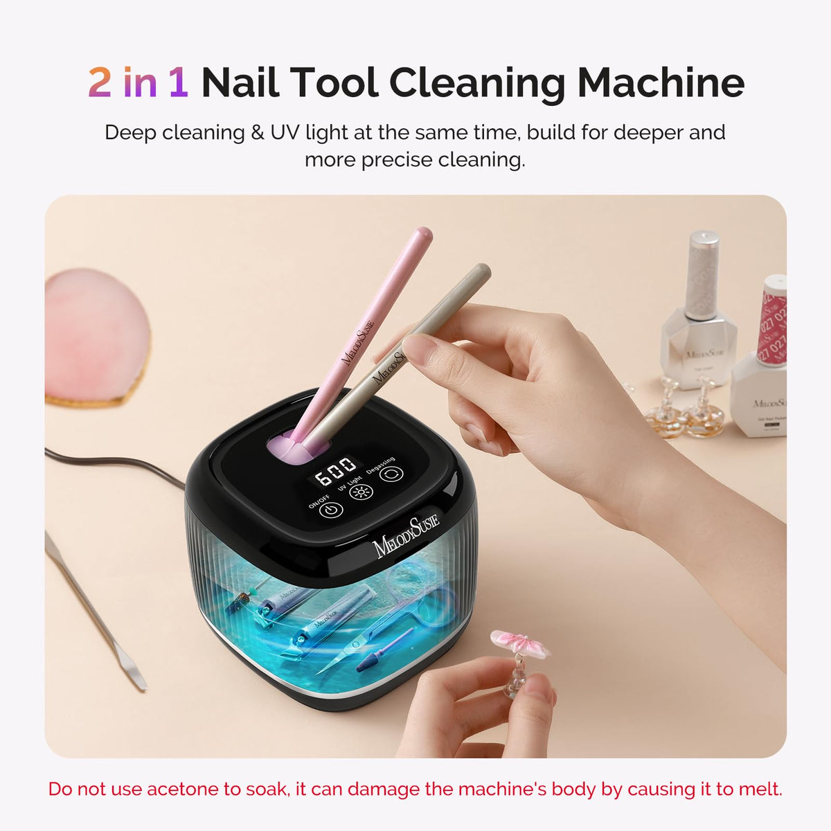 MelodySusie cleaning nail drill bits demonstrating deep-clean benefit