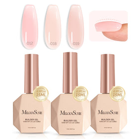 MelodySusie front packaging showing three builder gel bottles for versatile use