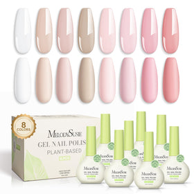 MelodySusie front packaging showing eight pink and nude bottles with clean design
