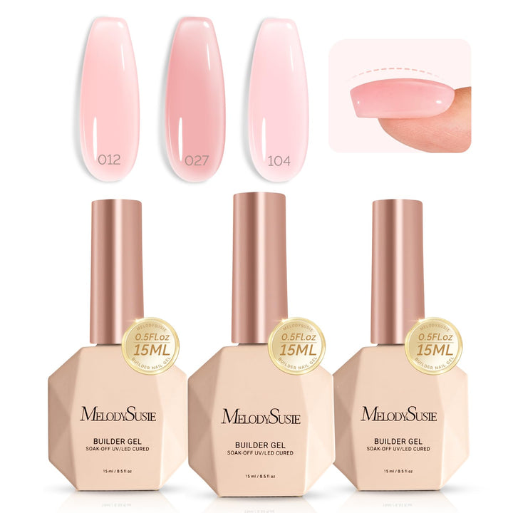 MelodySusie front packaging showing three pink and nude bottles and benefits