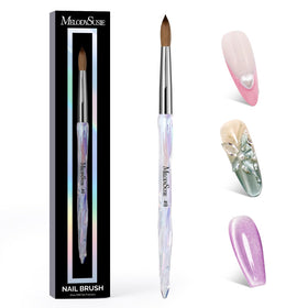MelodySusie front view of Size 8 brush showing packaging and elegant handle, professional look