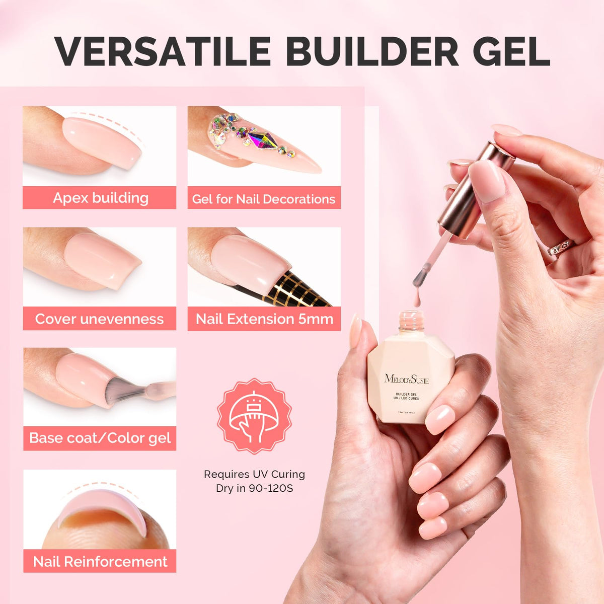 MelodySusie gel texture close-up demonstrating smooth self-leveling benefit