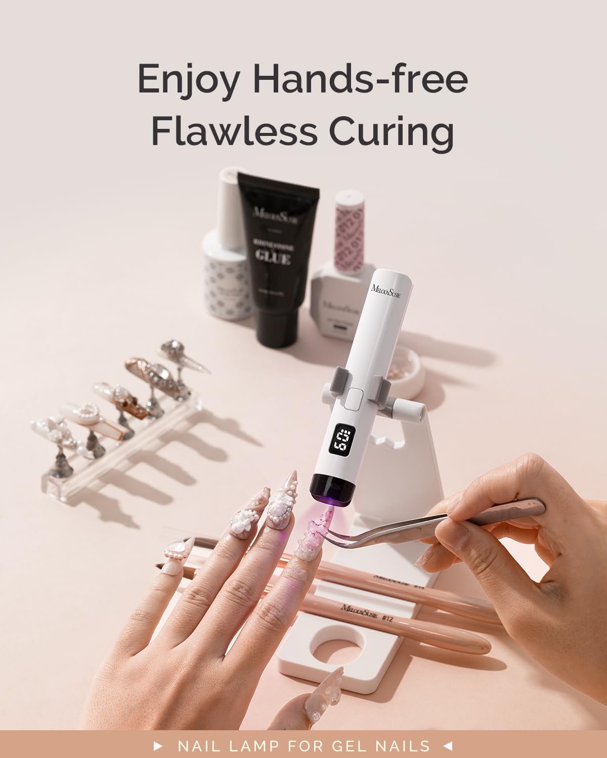 MelodySusie in use curing rhinestone quickly for faster nail decoration