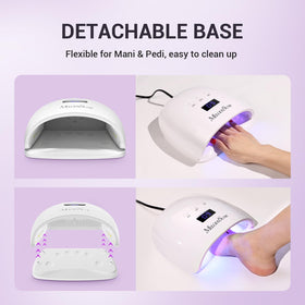 MelodySusie in use with hand inside curing gel polish, demonstrating safe sensor activation and speed
