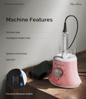 MelodySusie e-file in use during manicure providing fast shaping and gel removal