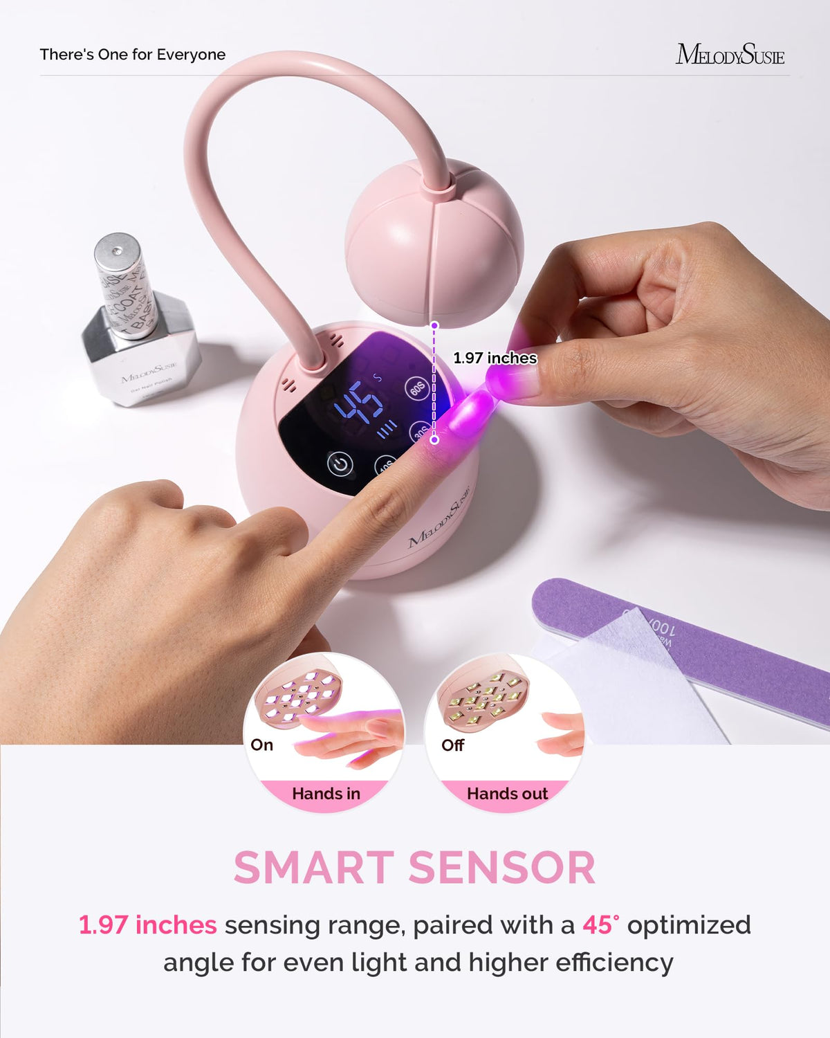 MelodySusie lamp curing rhinestone glue during nail art showing precise spot curing benefit
