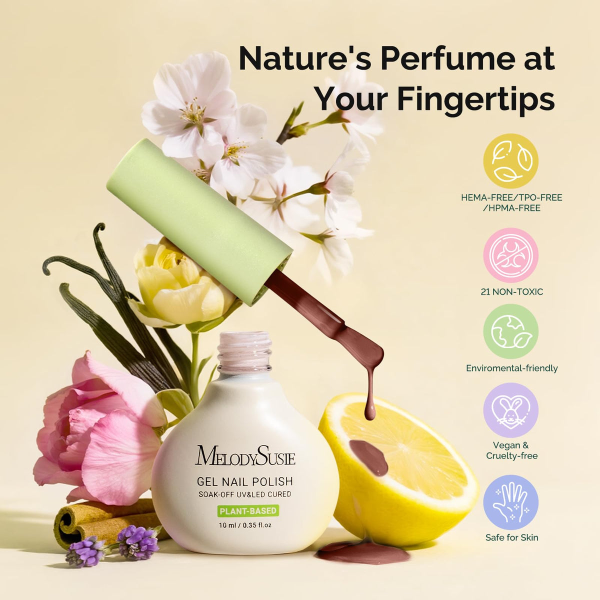 MelodySusie polished nails on model hands showcasing glossy finish and long wear