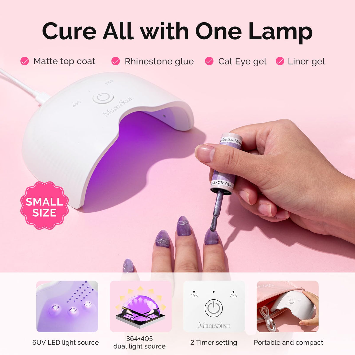 MelodySusie P-ART06F UV lamp front view with compact design and easy one-button timer