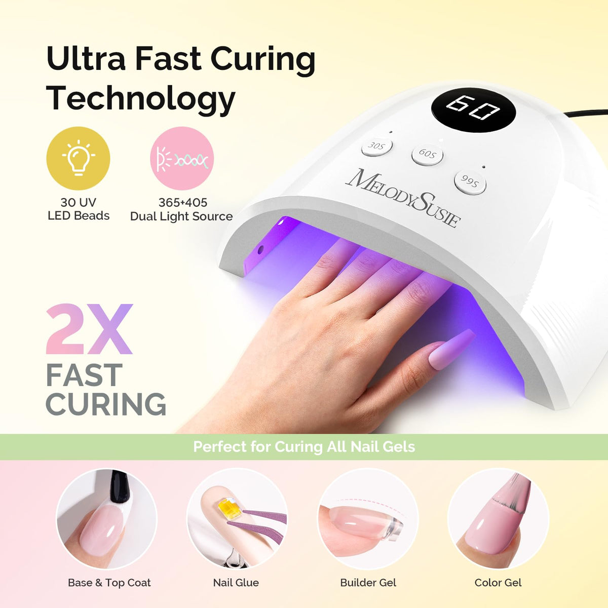 MelodySusie P-Plus30F lamp front showing LEDs and timers for fast even curing