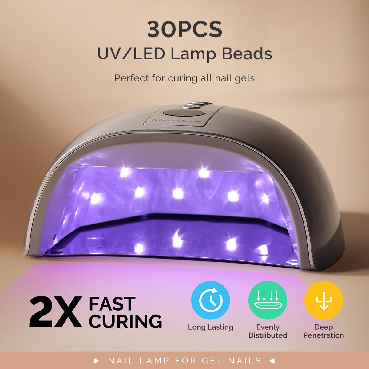 MelodySusie size comparison with hand showing cordless portability and salon-ready scale