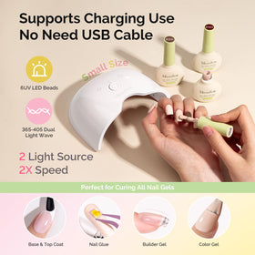 MelodySusie P-ART06G cordless UV lamp showing compact design for easy travel