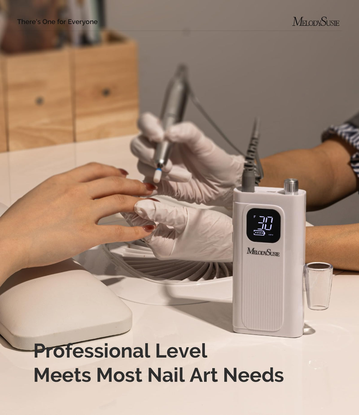 MelodySusie SC300F in use during manicure showing precise filing results