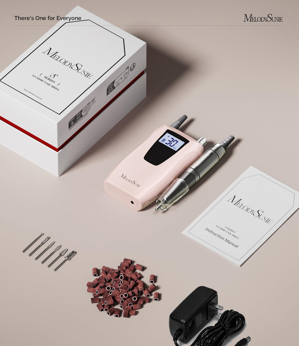 MelodySusie SC320D tucked in a small bag showing travel-ready manicure setup
