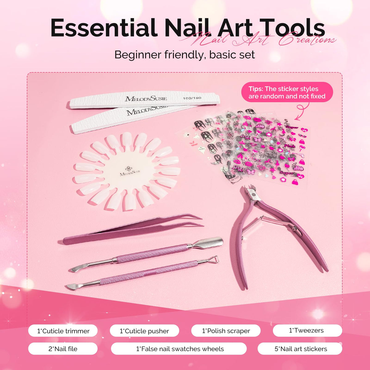 MelodySusie tools and accessories layout with files and cutters for neat prep