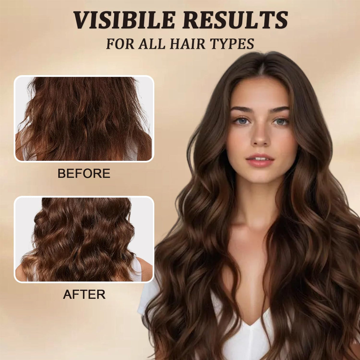 Melopuff before and after hair demo demonstrating improved volume and reduced breakage
