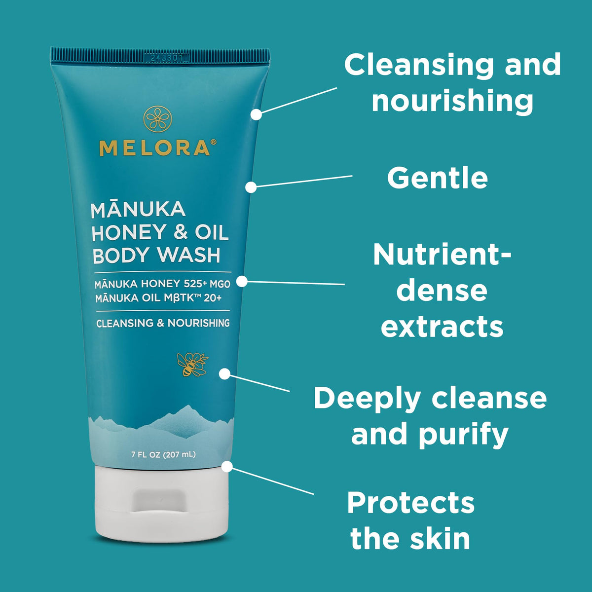 MELORA creamy lather close-up demonstrating gentle cleansing