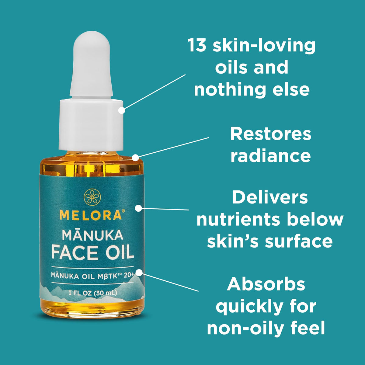 MELORA oil texture on skin absorbing quickly for hydrated, non-greasy finish benefit