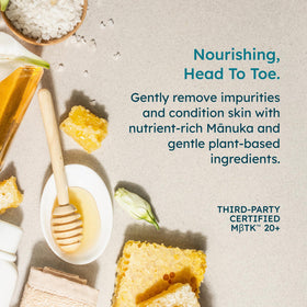 MELORA Manuka honey jar ingredient emphasizing moisturizing benefits