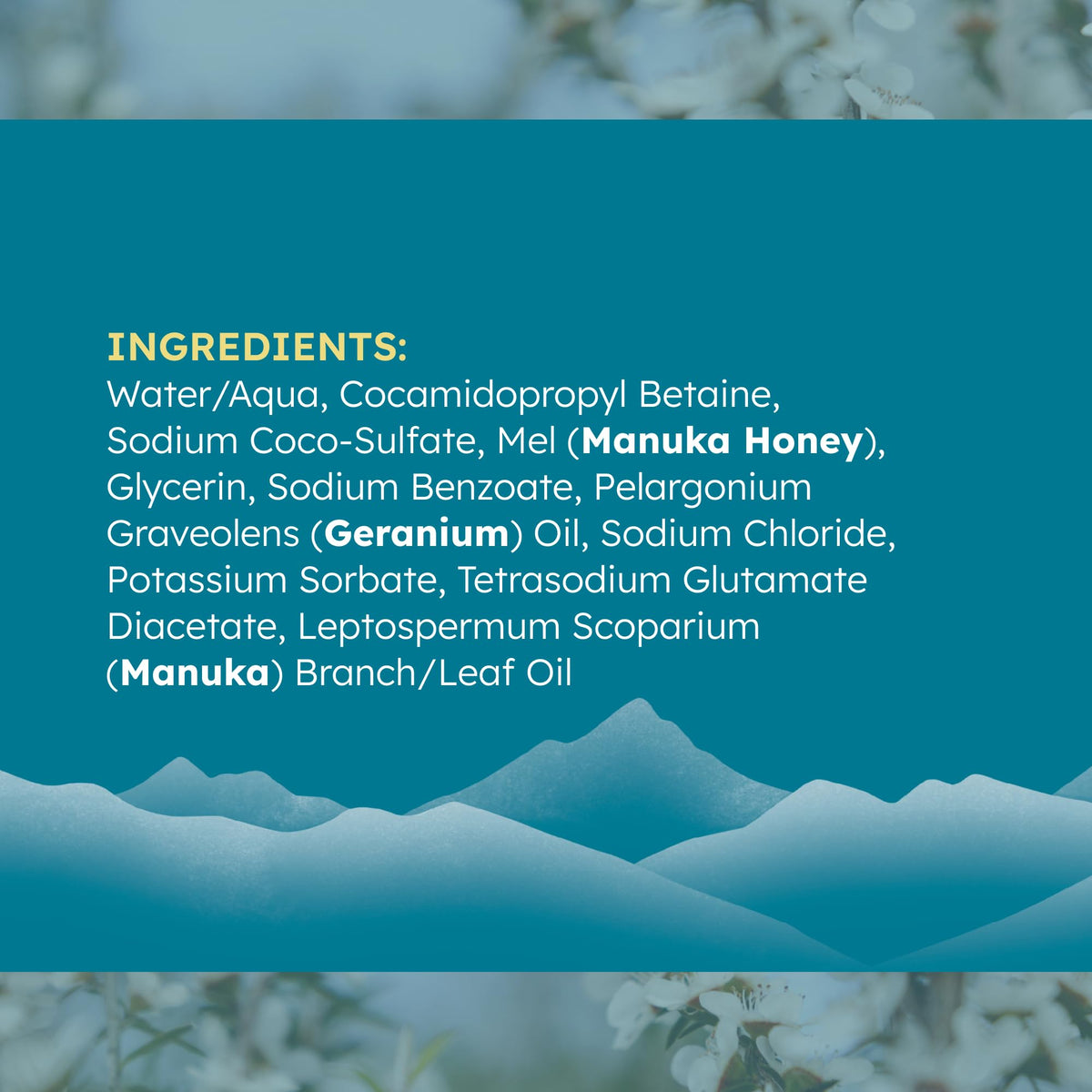 MELORA label close-up showing ingredients and quality sourcing