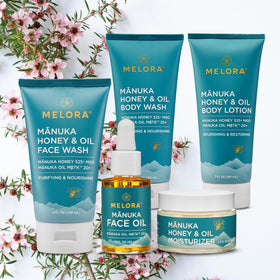 MELORA bottle next to coin to show compact travel size