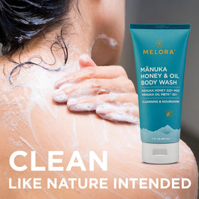 MELORA bottle in a toiletry bag illustrating travel convenience