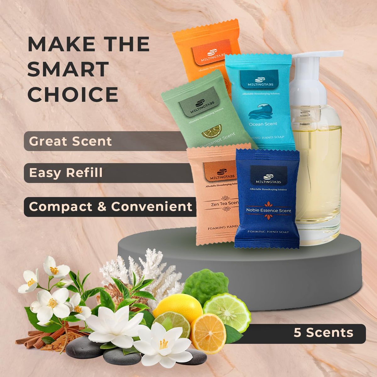 MELTINGTABS foaming dispenser in bathroom lifestyle setting showing aesthetic appeal