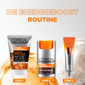 MEN EXPERT ingredient label displaying vitamin C and guarana benefits for energized skin