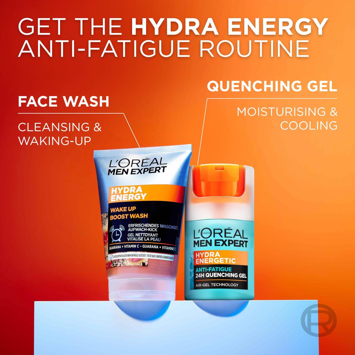 MEN EXPERT man applying gel to face demonstrating soothing, anti-shine effect