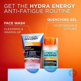 MEN EXPERT man applying gel to face demonstrating soothing, anti-shine effect