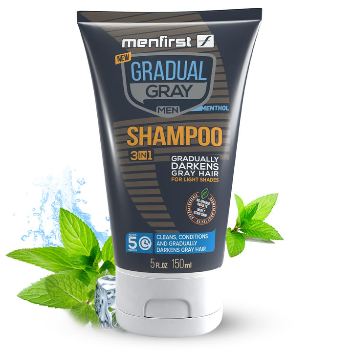 MENFIRST front packaging showing product name and benefits for gradual gray reduction