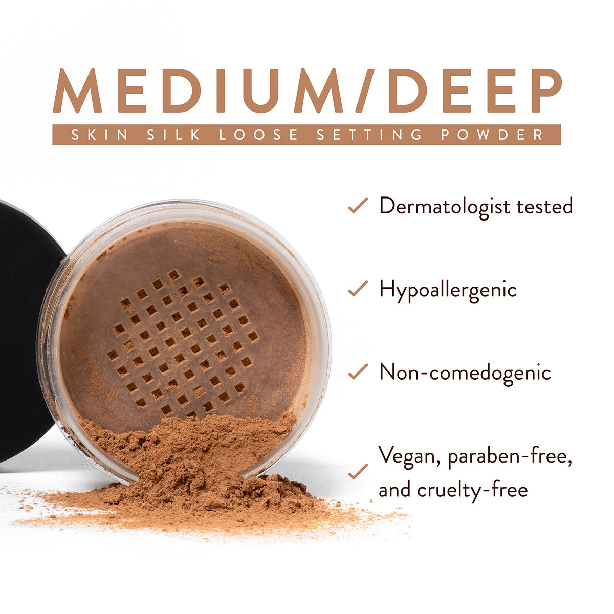 Mented open compact revealing pressed translucent powder and even coverage