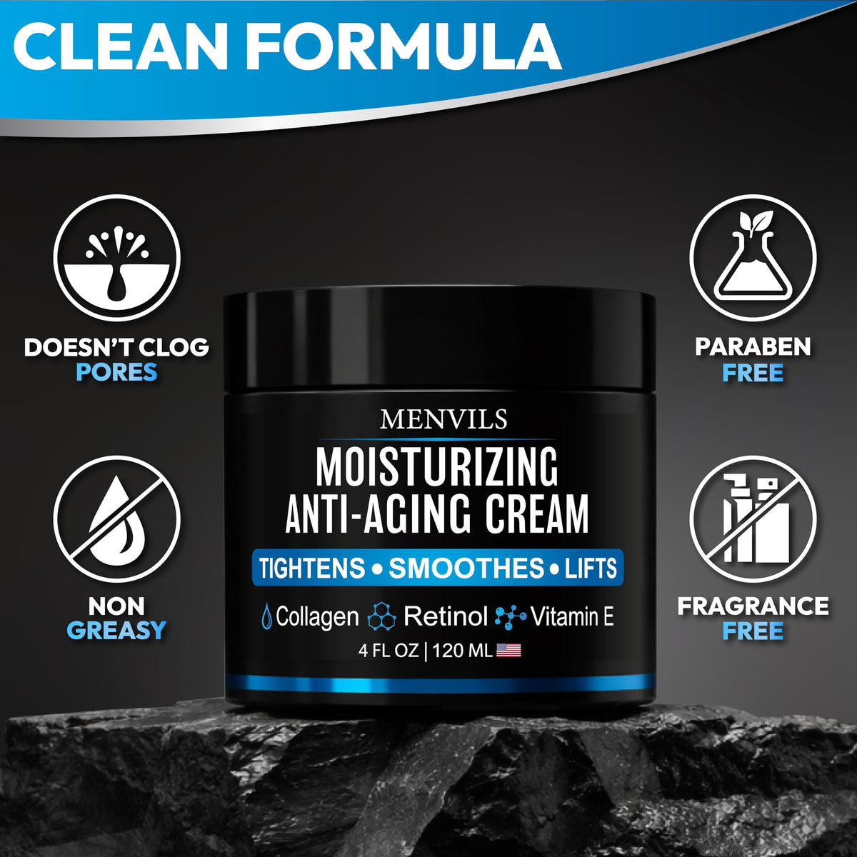 Menvils jars on nightstand lifestyle shot supporting nightly skin repair routine