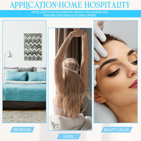 Mepase slippers in beach and hotel setting offering convenient guest footwear